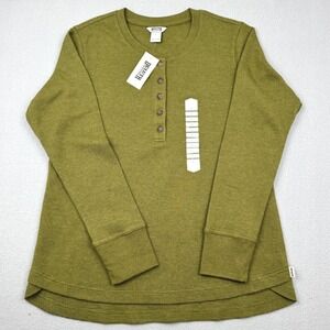 Duluth Trading Co Womens L Burly Thermal Long Sleeve Henley Green Waffle  NWT